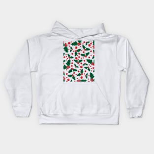 Mistletoe berries and twigs pattern on white background Christmas holiday festival Kids Hoodie